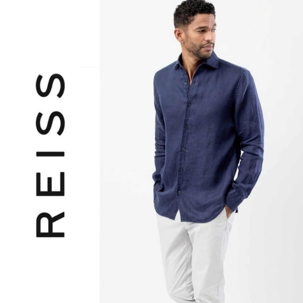 Like New! Reiss Straith Speckled Navy Cotton Button Up Shirt